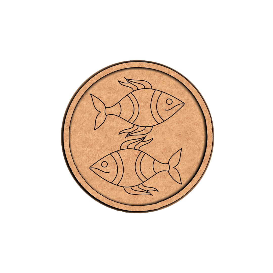 MDF Bordered Pre Marked Twin Fish Base round board with engraved fish design