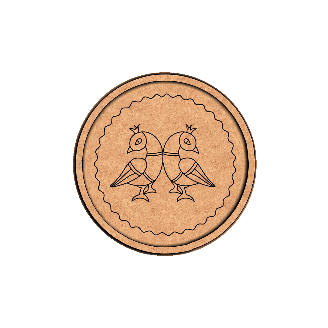 MDF Bordered Pre Marked Twin Birds Base round board with engraved symmetrical bird design