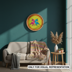 MDF Bordered painted Pre Marked Twin Birds Base round board with engraved symmetrical bird design hanging on a wall
