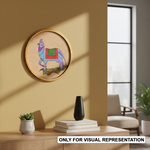 MDF Bordered painted Pre Marked Llama Art Base round board with engraved llama design hanging on a wall