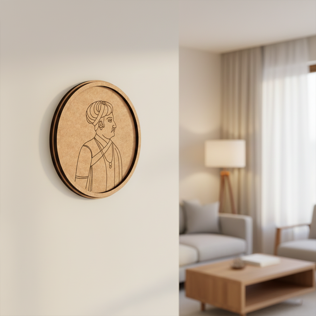 MDF Bordered Pre Marked Royal Portrait Base round board with engraved historical portrait design hanging on wall