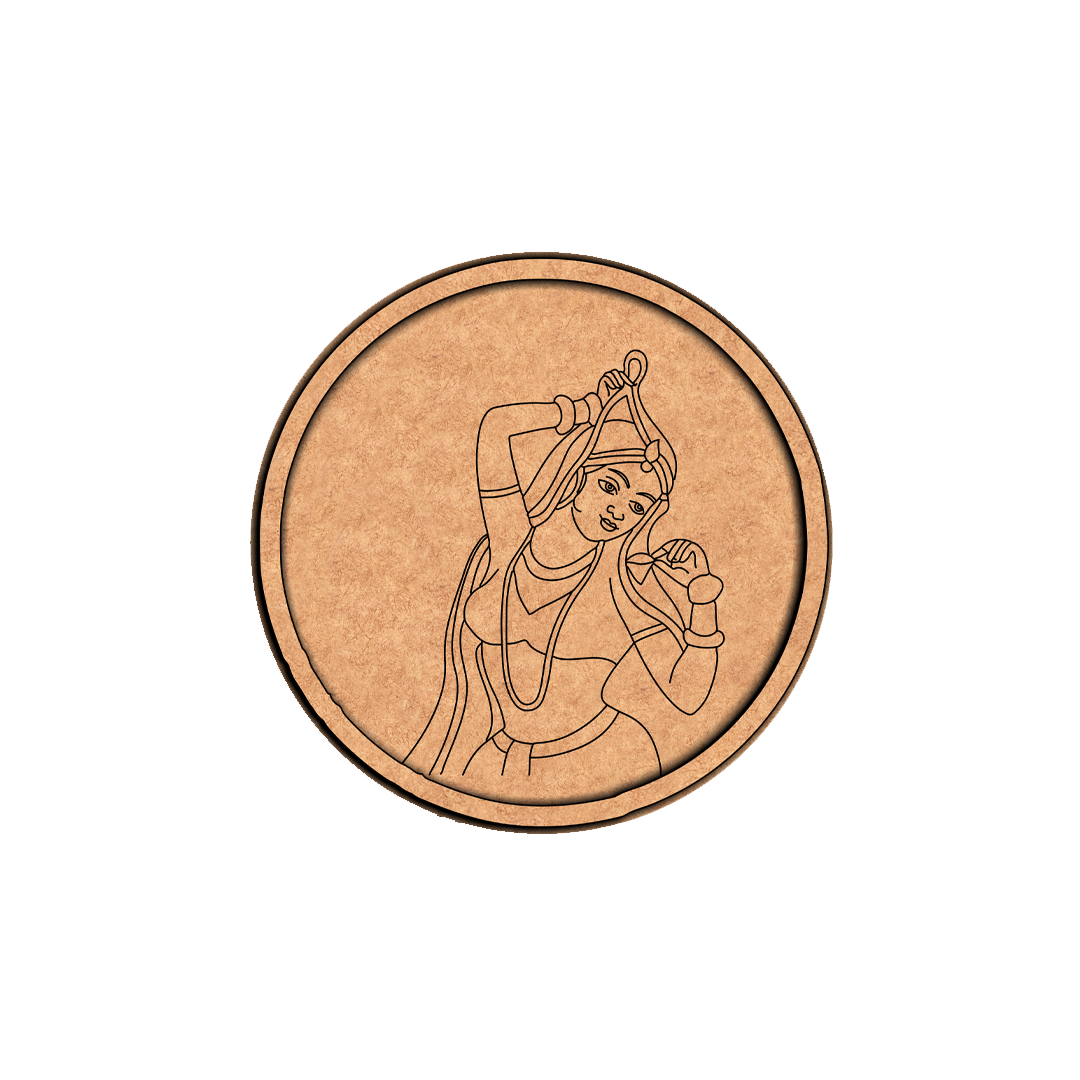 MDF Bordered Pre Marked Dancing Lady Base round board with engraved classical dancer design