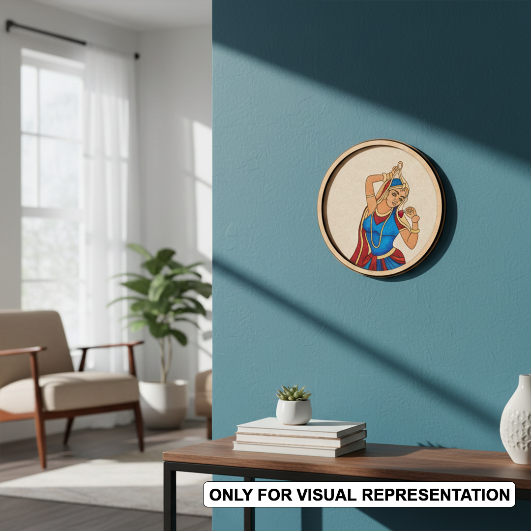 MDF Bordered painted Pre Marked Dancing Lady Base round board with engraved classical dancer design hanging on wall