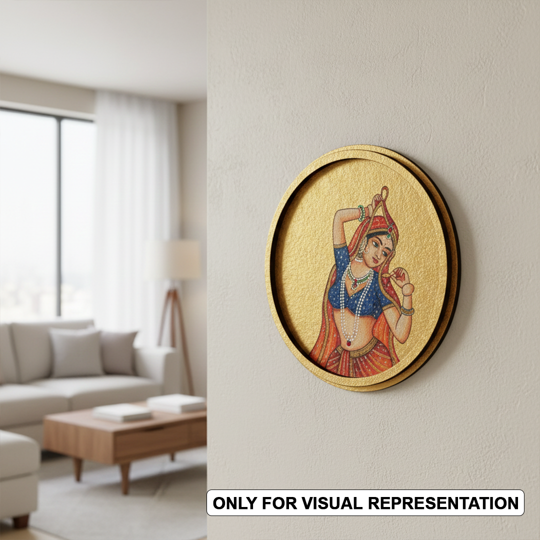 MDF Bordered painted Pre Marked Dancing Lady Base round board with engraved classical dancer design hanging on wall