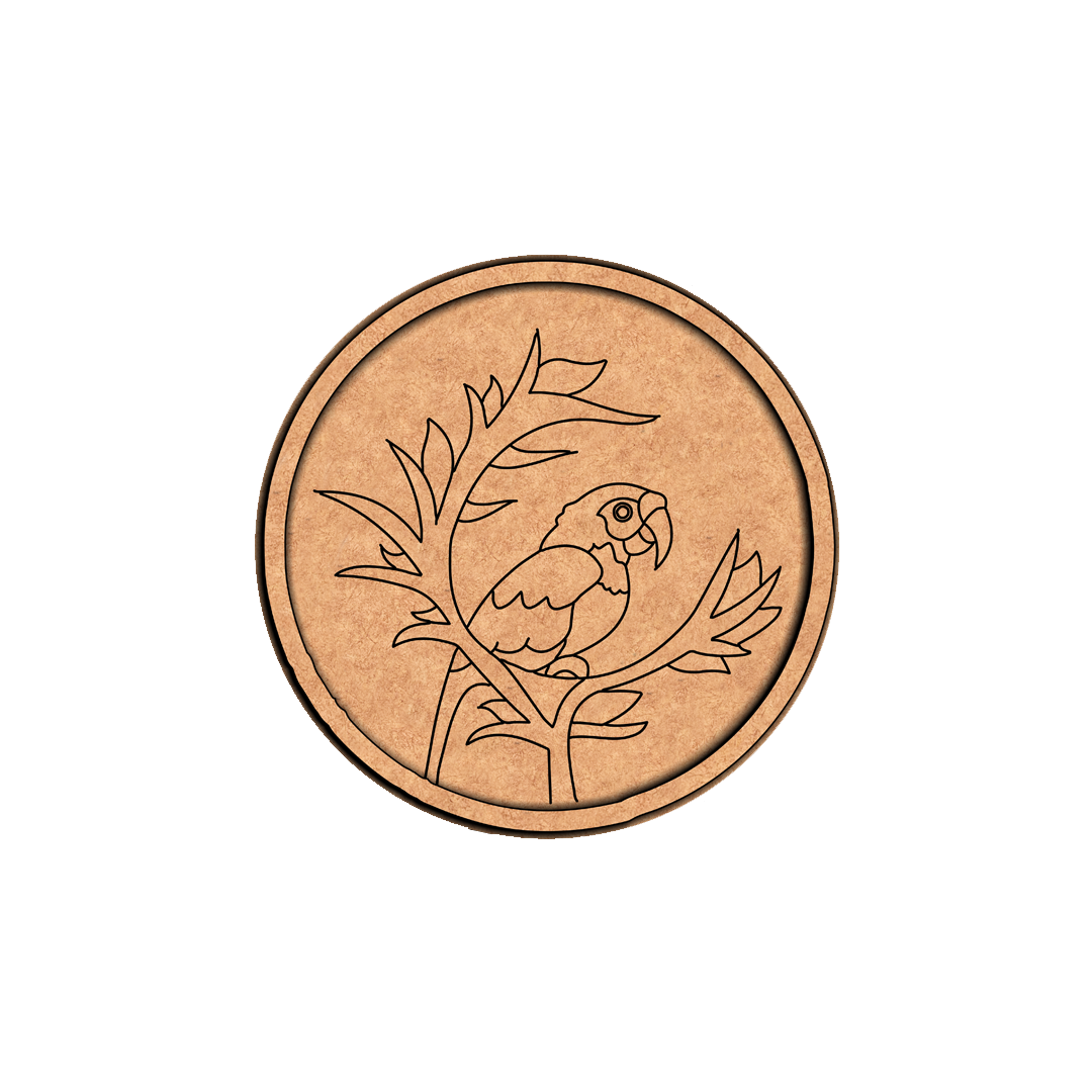 Round MDF board with pre marked parrot on branch design for DIY painting