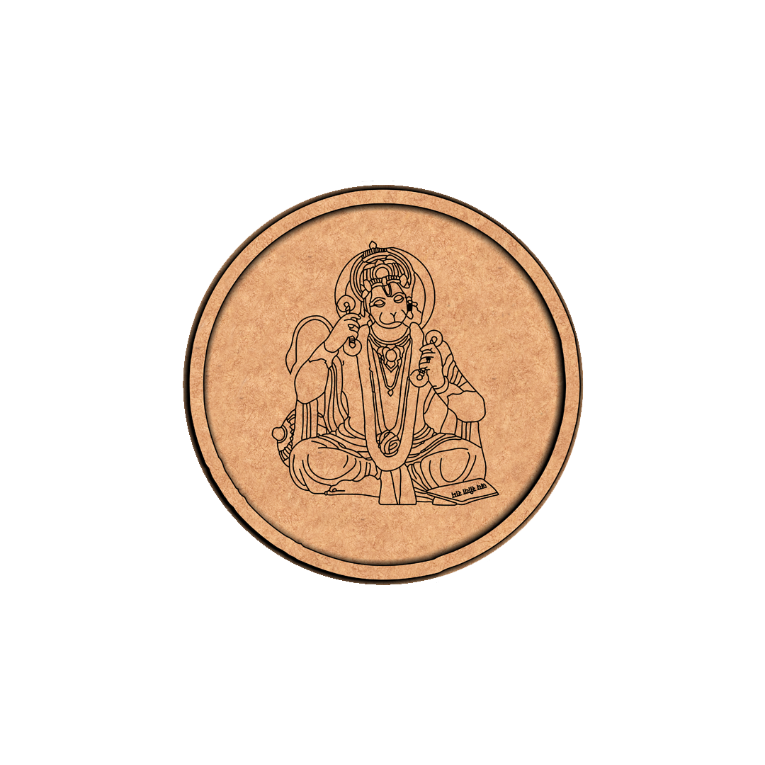Laser engraved MDF round base featuring Hanuman Ji design for DIY painting and wall decor