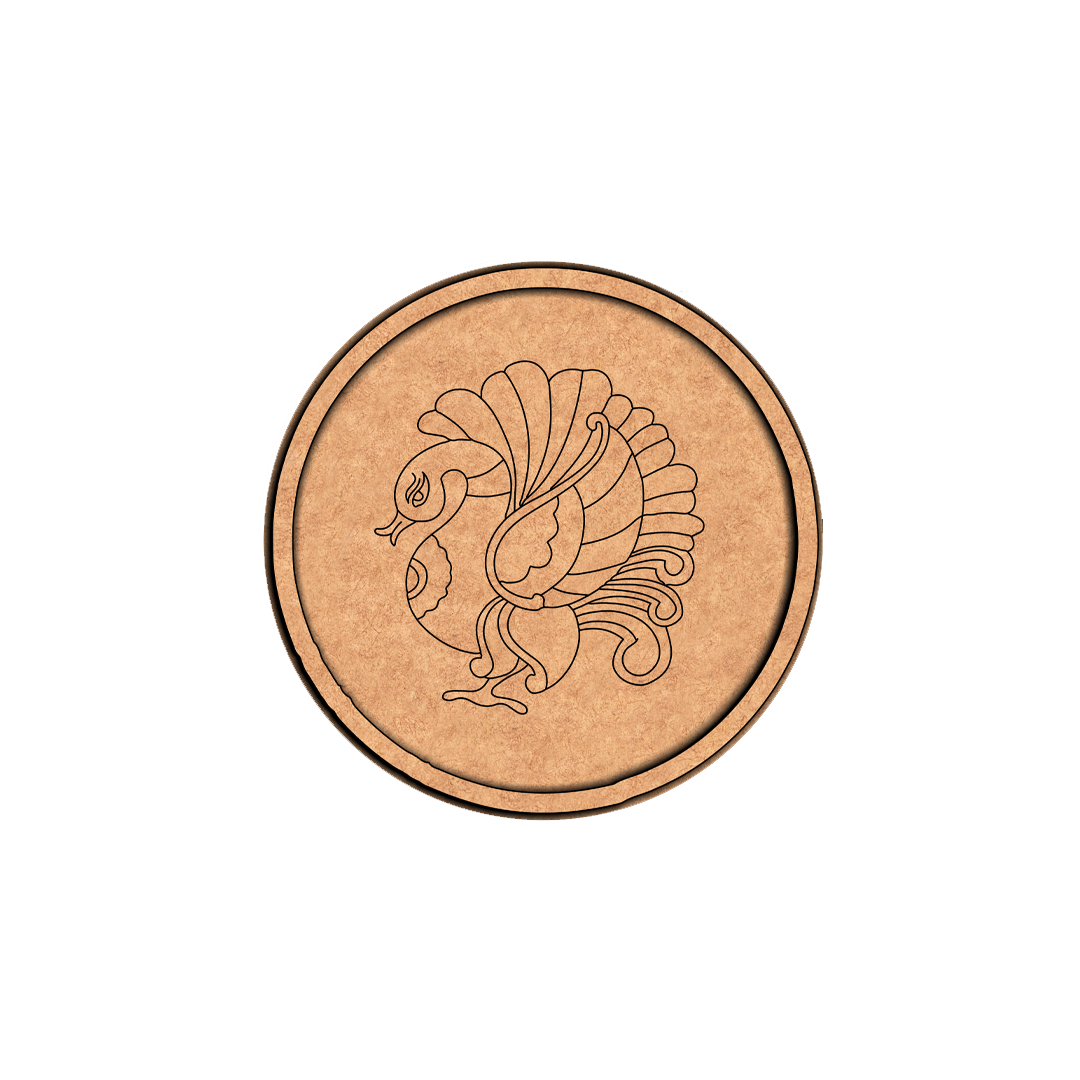 Bordered pre marked MDF round base with peacock design for DIY painting and craft projects
