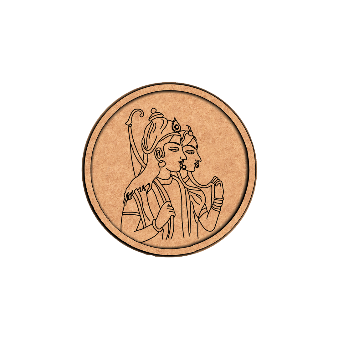 Bordered pre marked MDF round base with Ram Sita design for DIY painting and craft projects