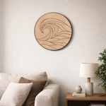 MDF DIY  wall art piece on a wall above a sofa in a living room.