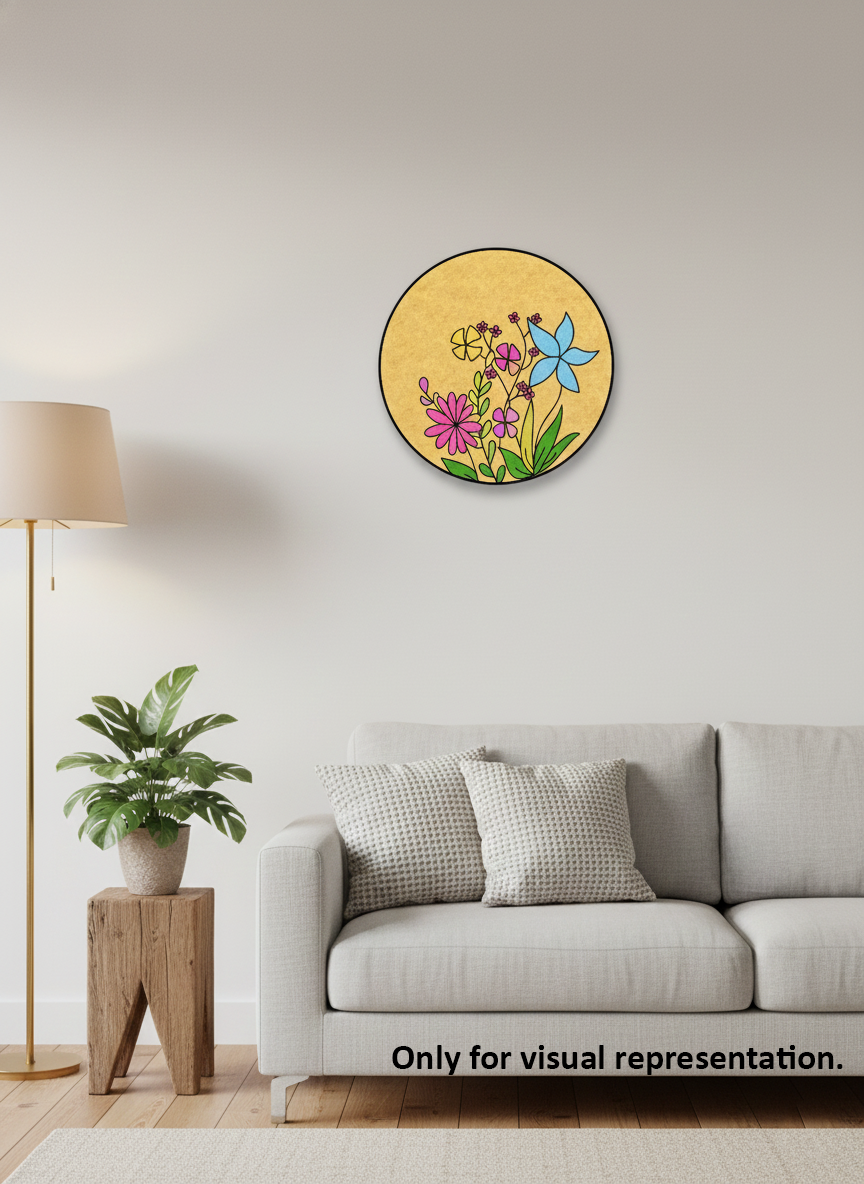 Decorative MDF DIY wall Art with floral design on a wall above a sofa in a living room.
