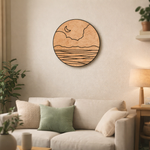 Decorative wall art above a sofa in a living room setting