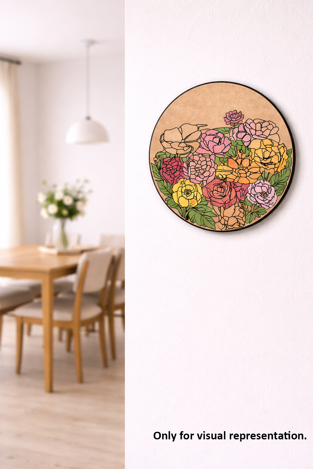 Decorative MDF wall art with floral design in a modern living room.