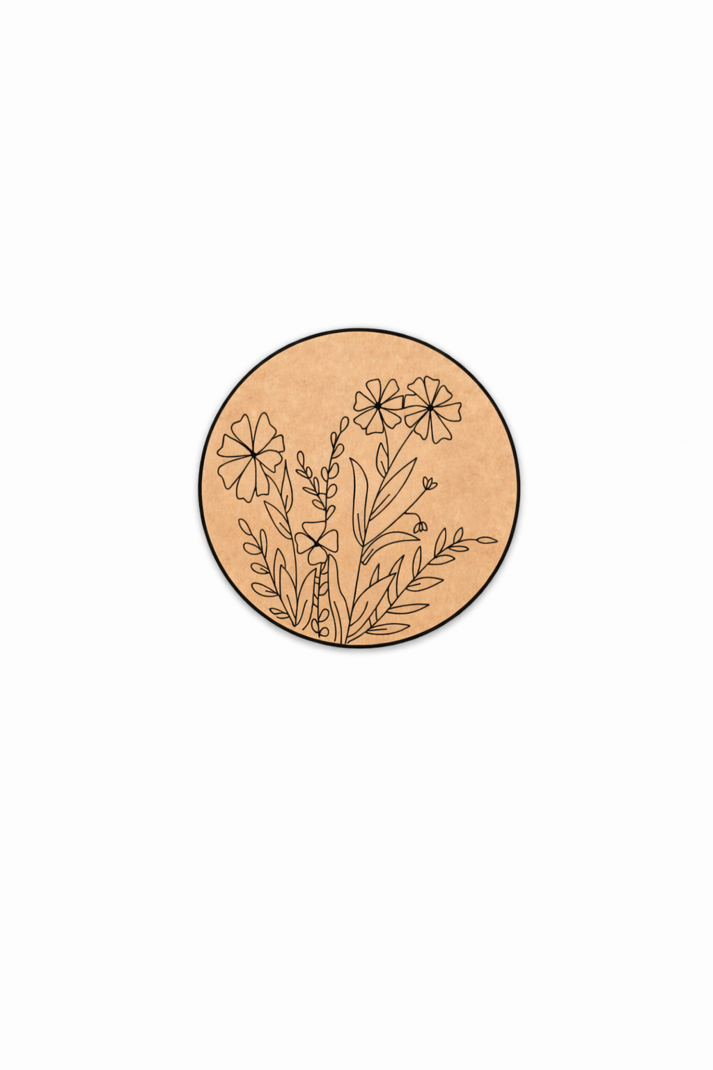 Round MDF DIY Wall Art with floral design on a white background