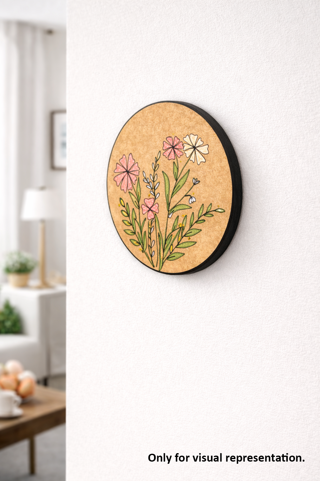 Decorative MDF DIY wall art with floral design on a white wall