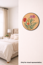 Decorative floral MDF DIY wall art on a white wall next to a bed