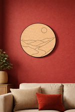 Living Room  with a round MDF DIY wall art piece above the Sofa.