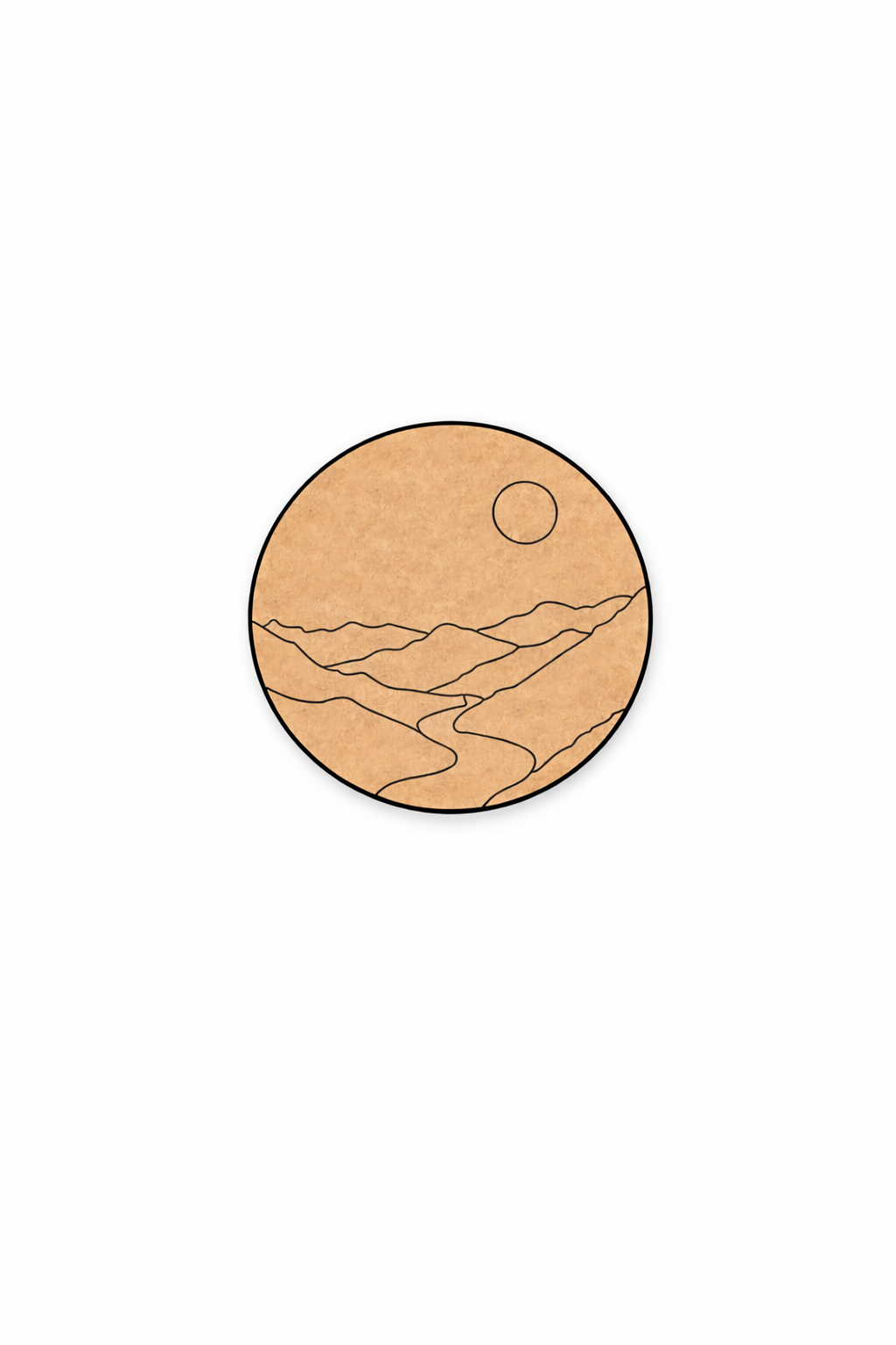 Illustration of a desert landscape MDF DIY Wall Art with a sun on a white background