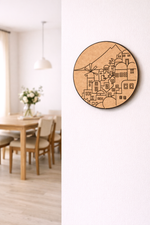 MDF DIY Wall Art depicting a village scene in a modern living room.