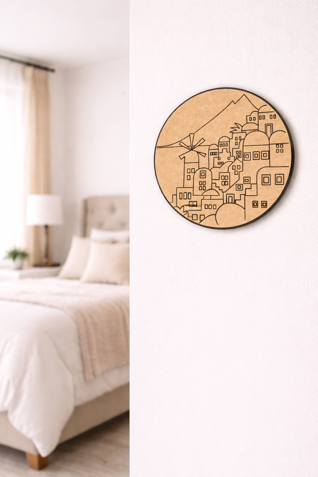 MDF DIY wall art piece in a bedroom setting