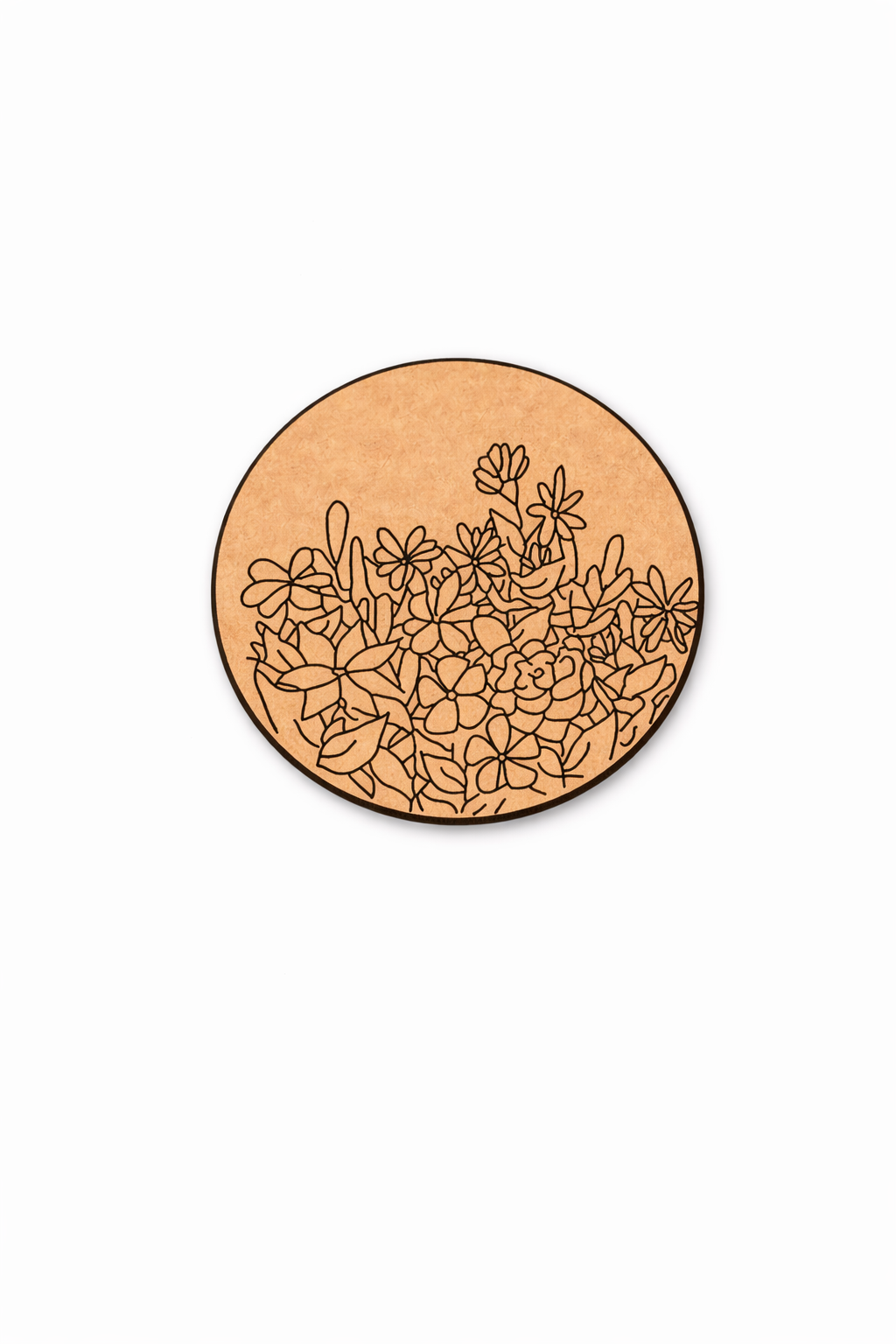 Round MDF DIY Wall Art with floral pattern on a white background