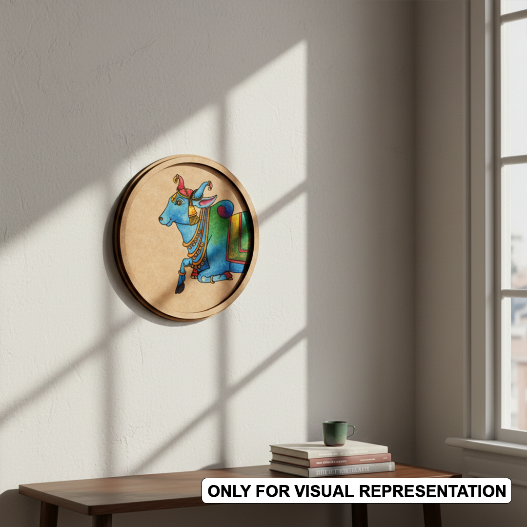 Bordered painted pre marked MDF round base with cow design for DIY painting and craft projects hanging on wall