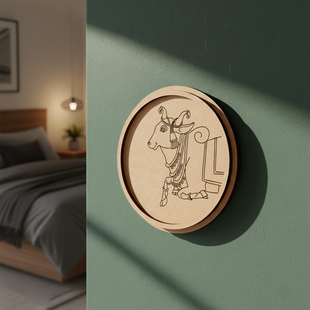 Bordered pre marked MDF round base with cow design for DIY painting and craft projects hanging on wall