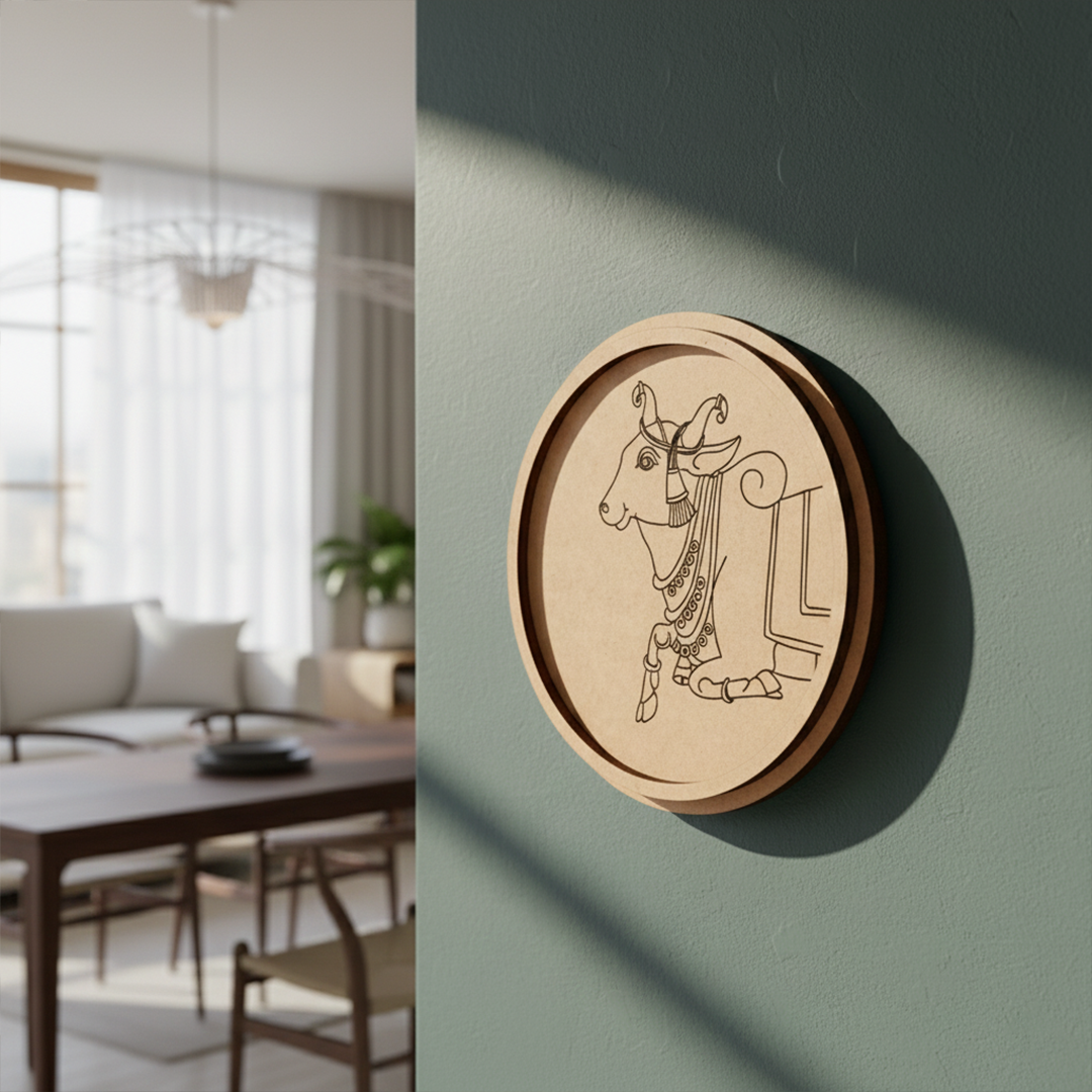 Bordered pre marked MDF round base with cow design for DIY painting and craft projects hanging on wall