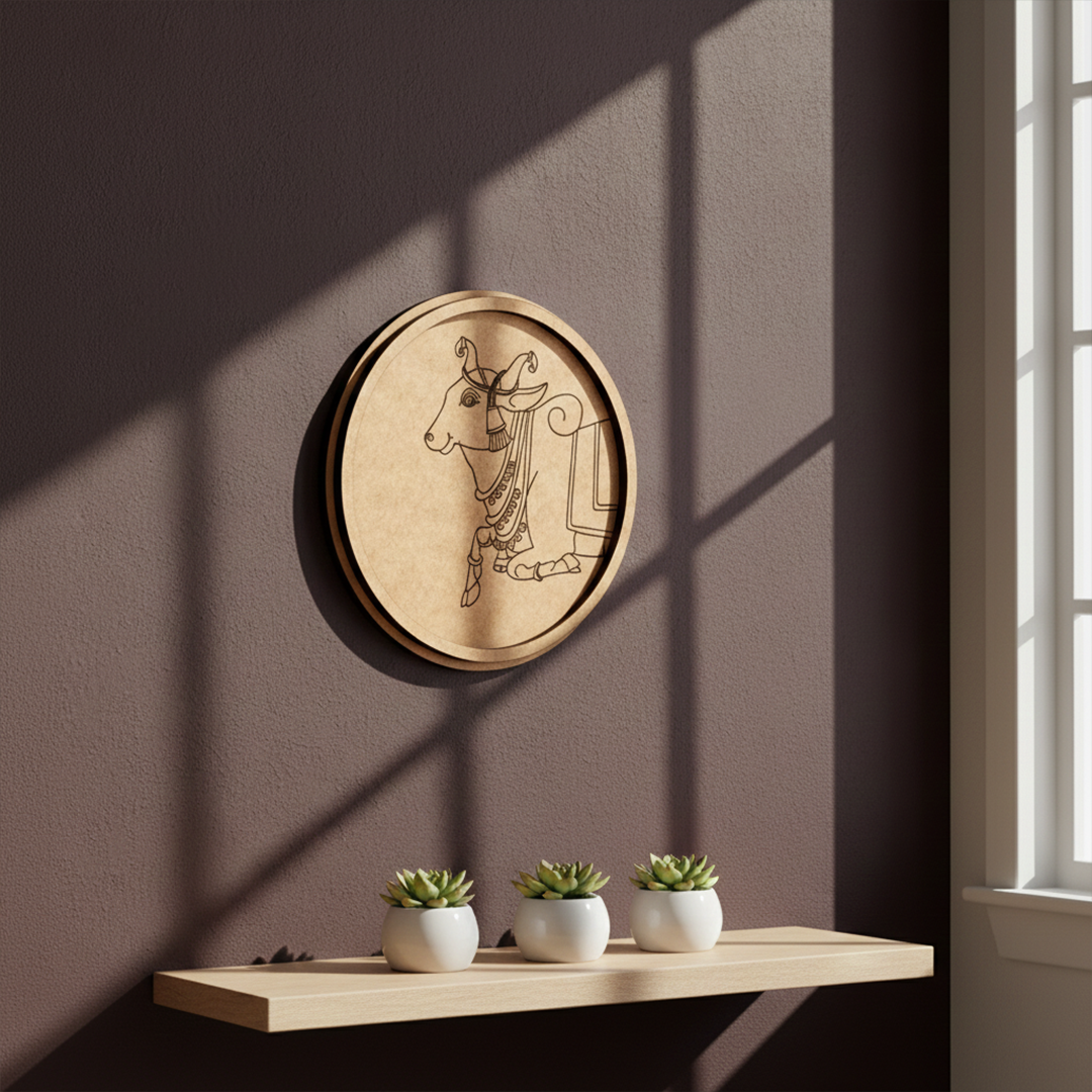 Bordered pre marked MDF round base with cow design for DIY painting and craft projects hanging on wall