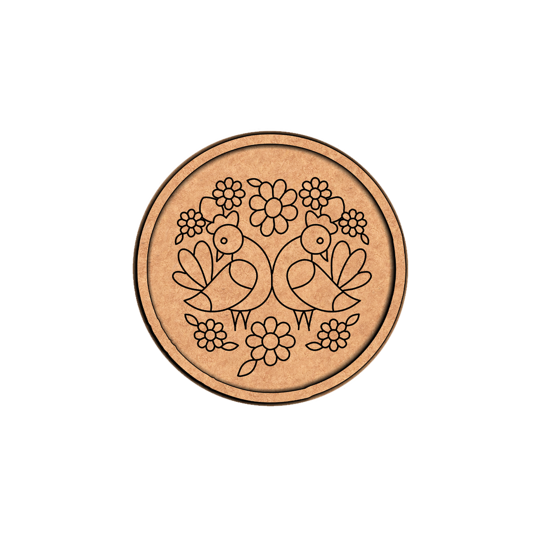 Bordered pre marked MDF round base with twin birds floral design for DIY painting and craft projects