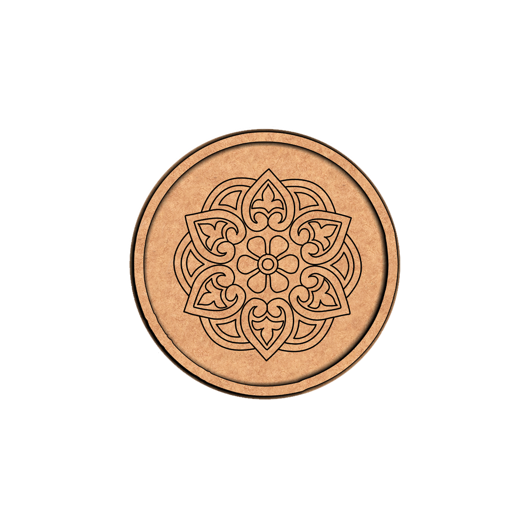 Bordered pre marked MDF round base with floral mandala design for DIY painting and craft projects
