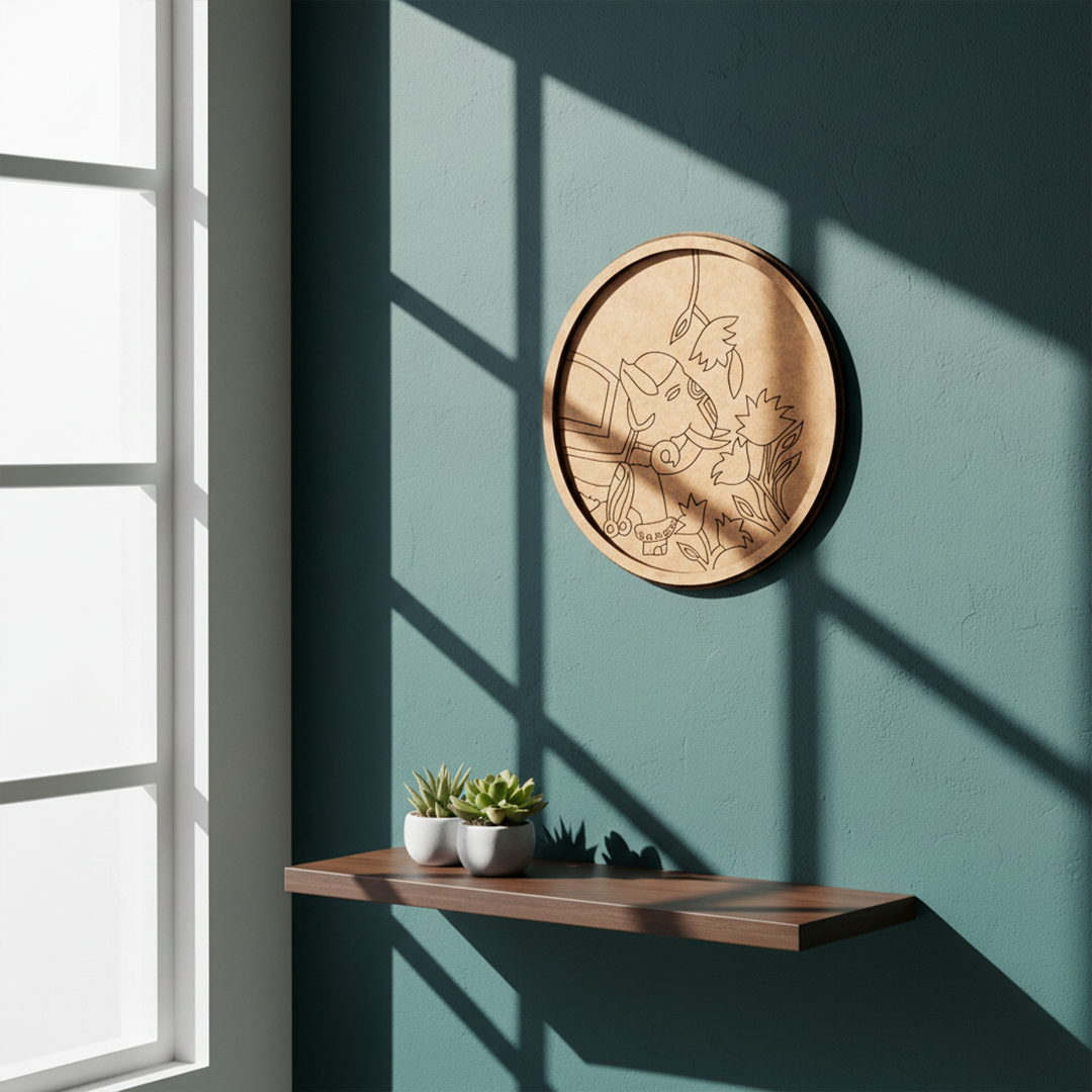 Bordered pre marked MDF round base with Ganesha design for DIY painting and craft projects hanging on wall