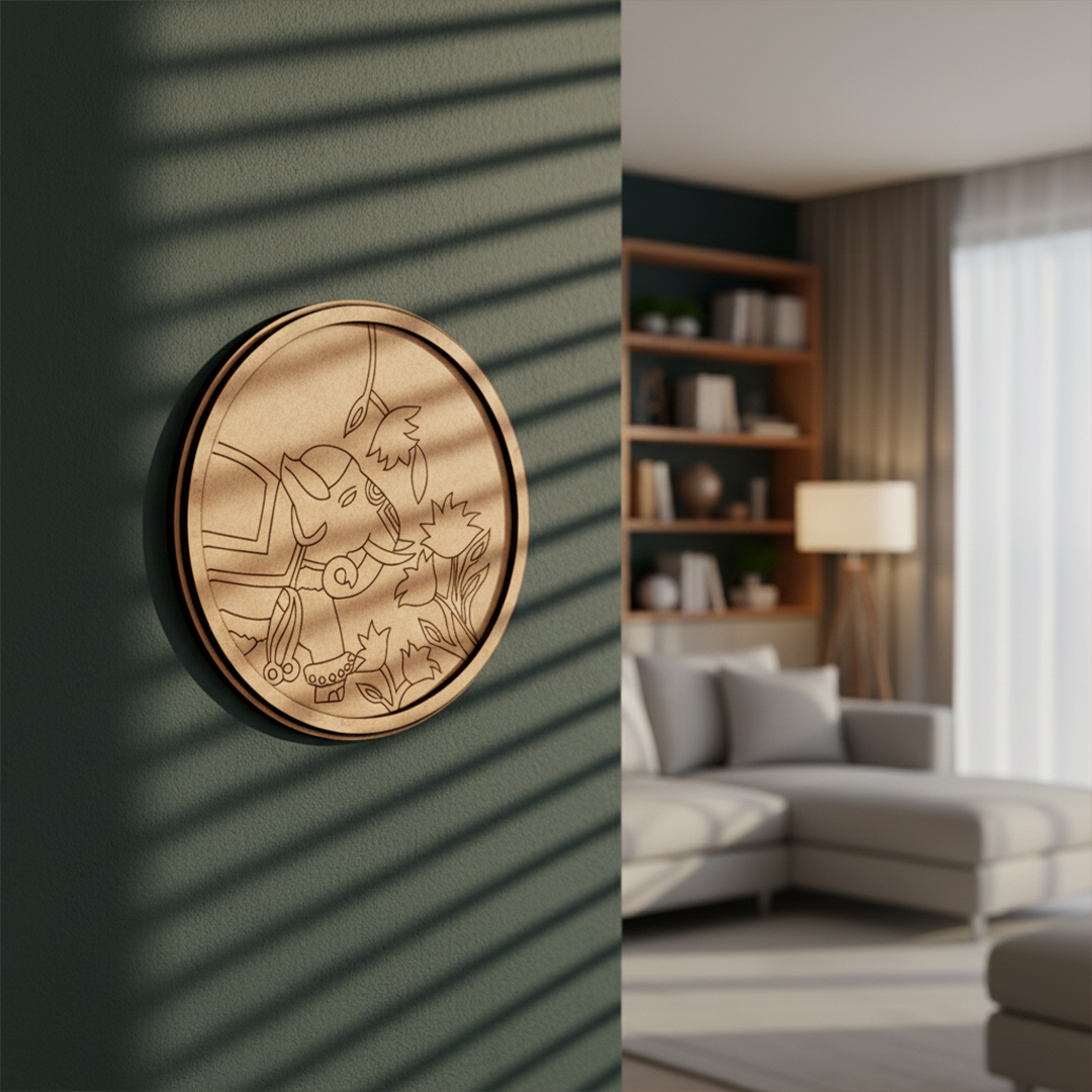 Bordered pre marked MDF round base with Ganesha design for DIY painting and craft projects hanging on wall