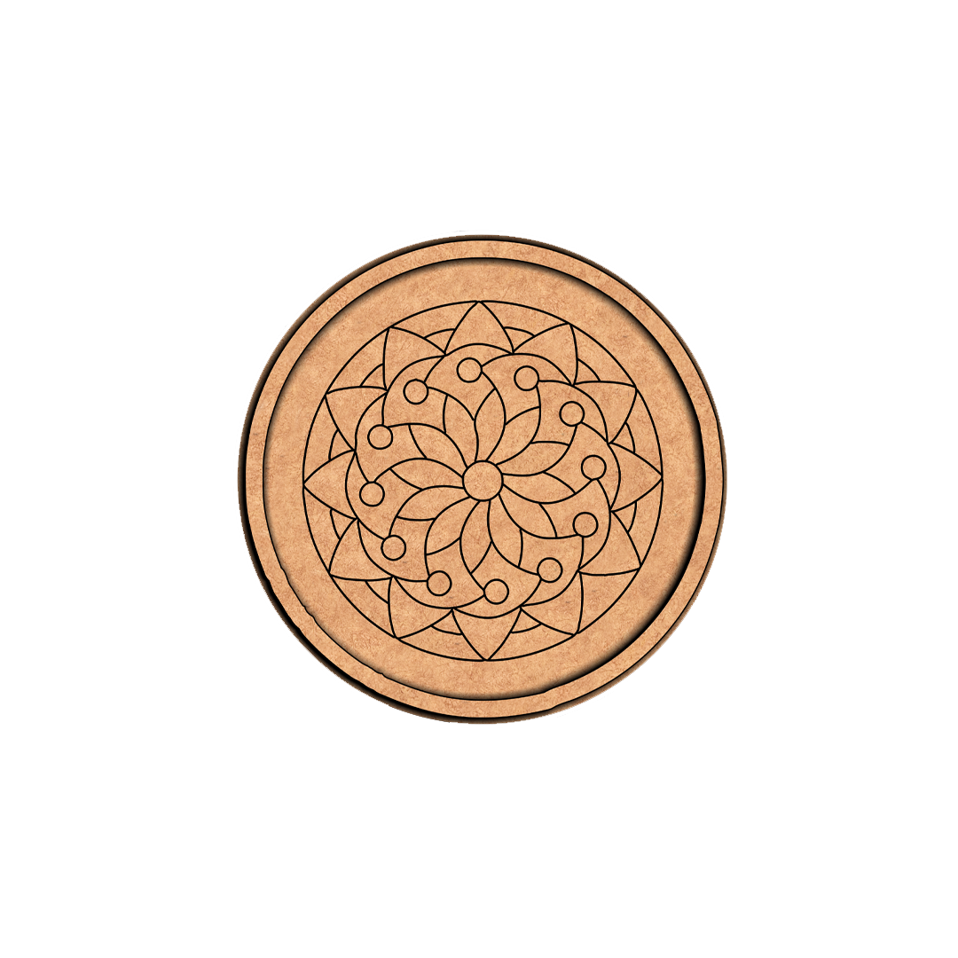 Bordered pre marked MDF round base with circular mandala design for DIY painting and craft projects