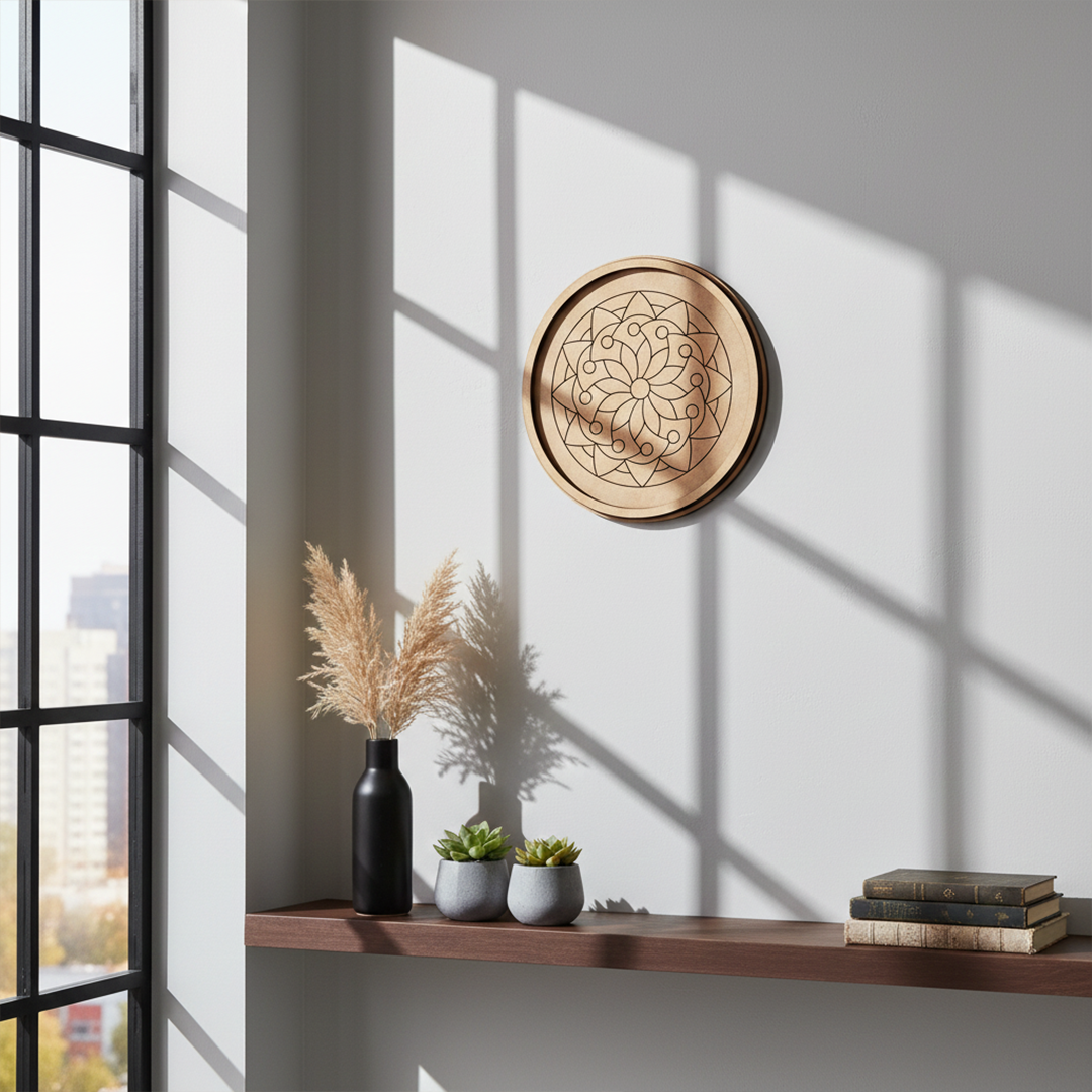 Bordered pre marked MDF round base with circular mandala design for DIY painting and craft projects hanging on wall