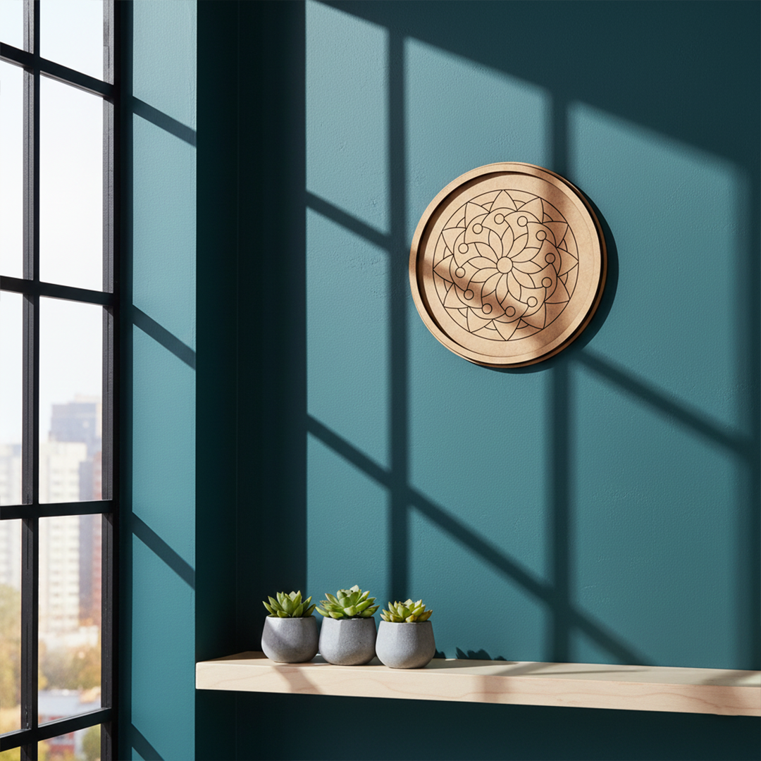 Bordered pre marked MDF round base with circular mandala design for DIY painting and craft projects hanging on wall