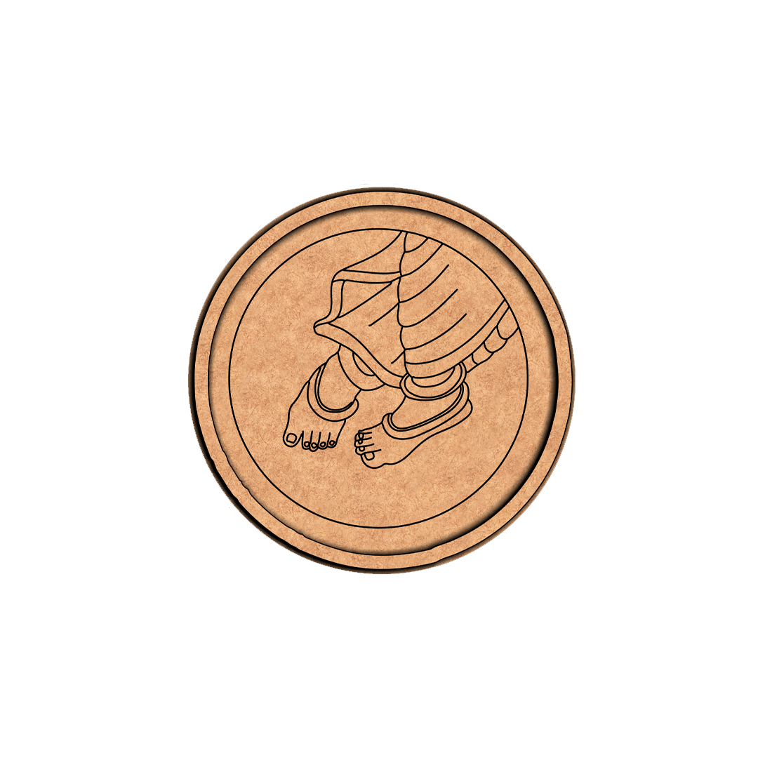 Bordered pre marked MDF round base with Krishna feet design for DIY painting and craft projects