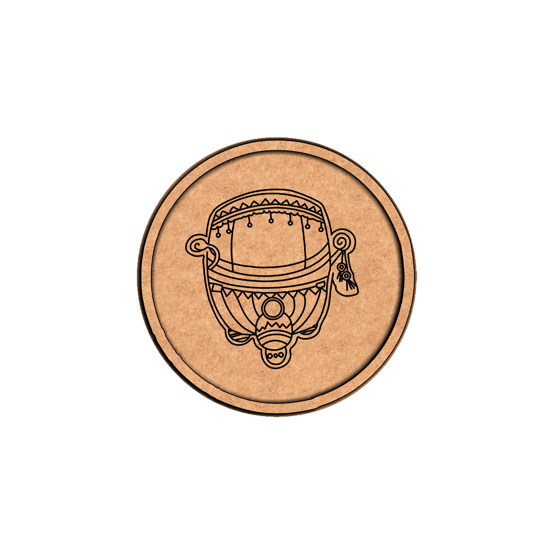 Bordered pre marked MDF round base with dhol design for DIY painting and craft projects 