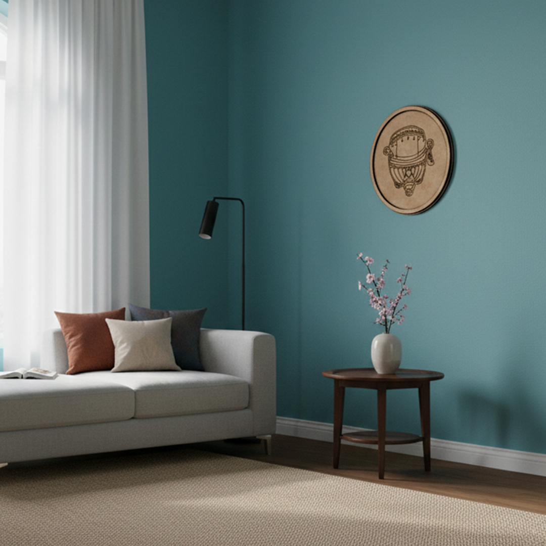 Bordered pre marked MDF round base with dhol design for DIY painting and craft projects hanging on wall