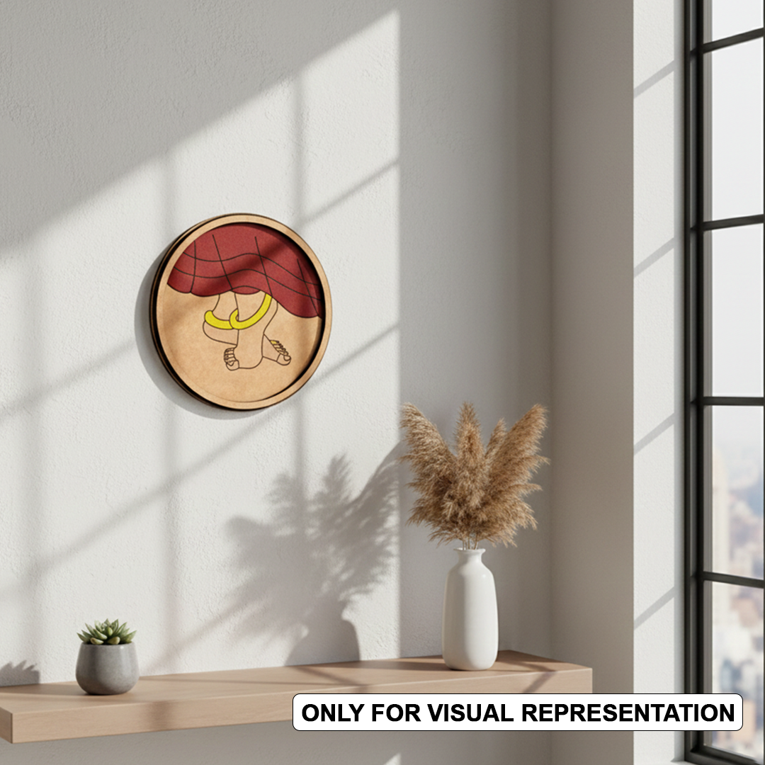 Bordered painted pre marked MDF round base with dancing feet design for DIY painting and craft projects hanging on a wall