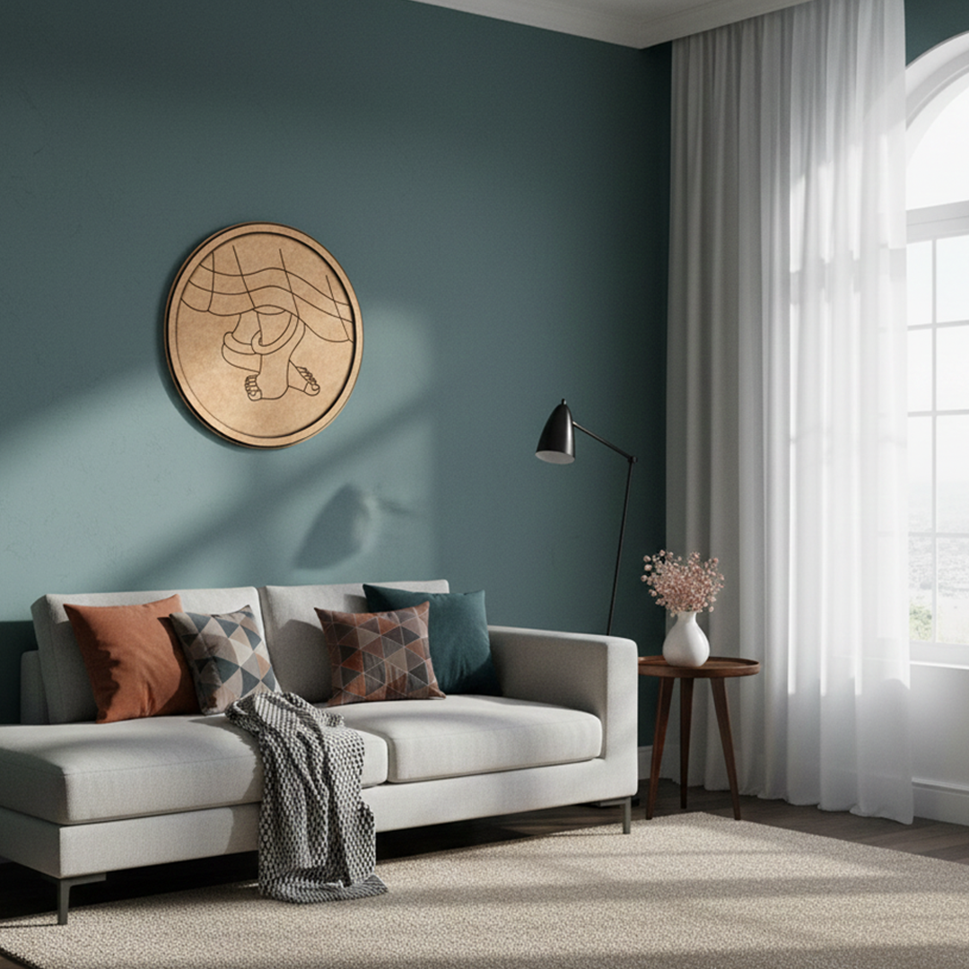 Bordered pre marked MDF round base with dancing feet design for DIY painting and craft projects hanging on a wall