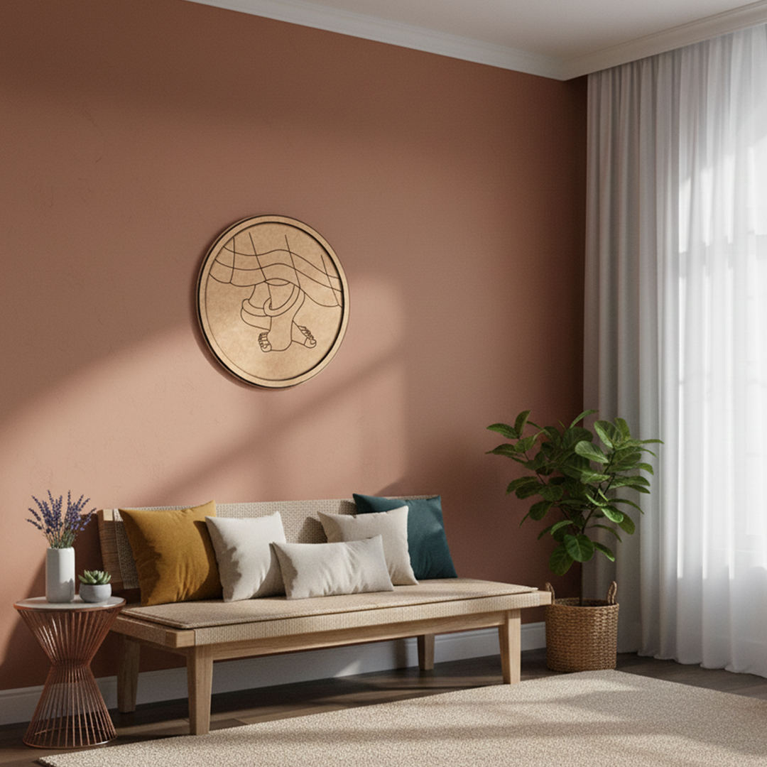 Bordered pre marked MDF round base with dancing feet design for DIY painting and craft projects hanging on a wall