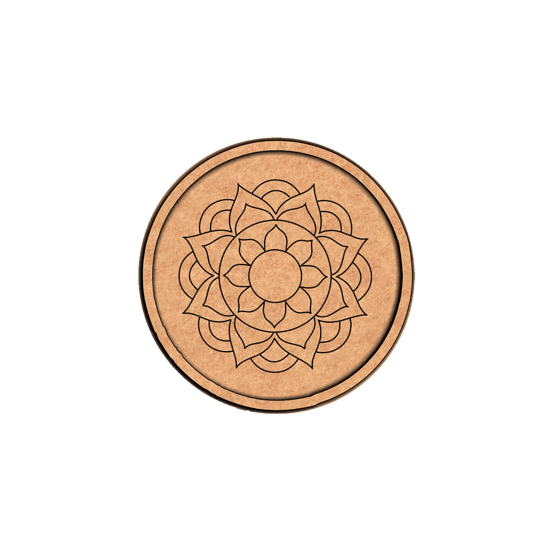 Bordered pre marked MDF round base with lotus mandala design for DIY painting and craft projects