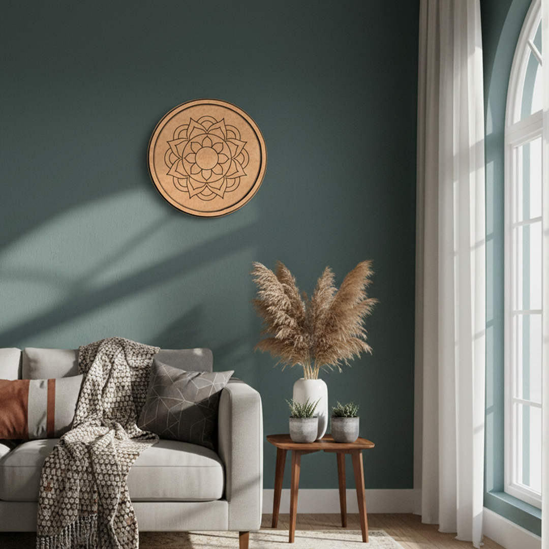 Bordered pre marked MDF round base with lotus mandala design for DIY painting and craft projects hanging on wall