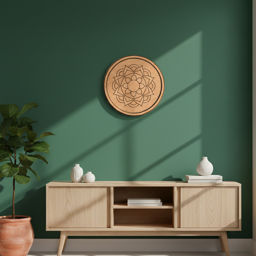 Bordered pre marked MDF round base with lotus mandala design for DIY painting and craft projects hanging on wall