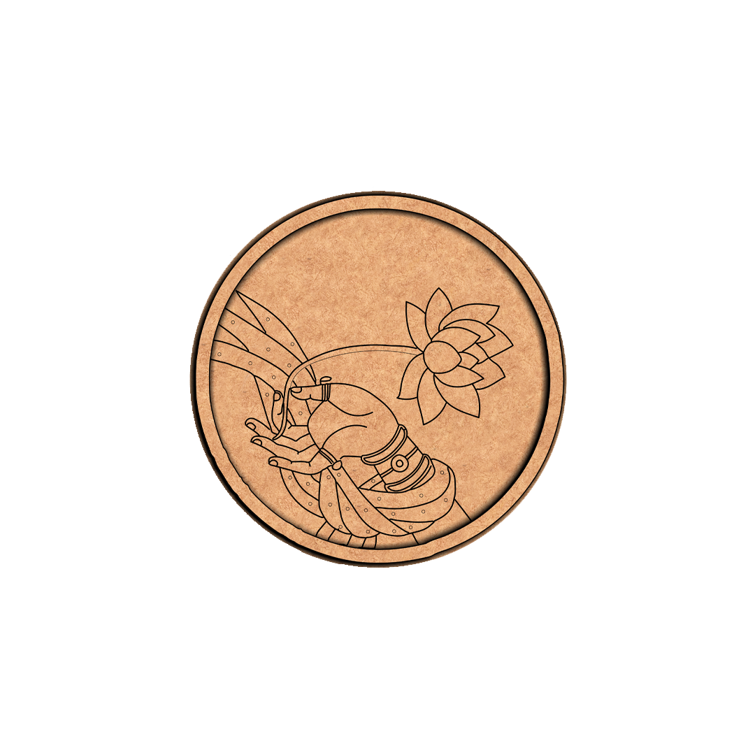 Bordered pre marked MDF round base with lotus offering hand design for DIY painting and craft projects