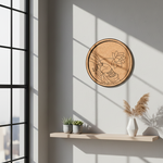 Bordered pre marked MDF round base with lotus offering hand design for DIY painting and craft projects hanging on a wall