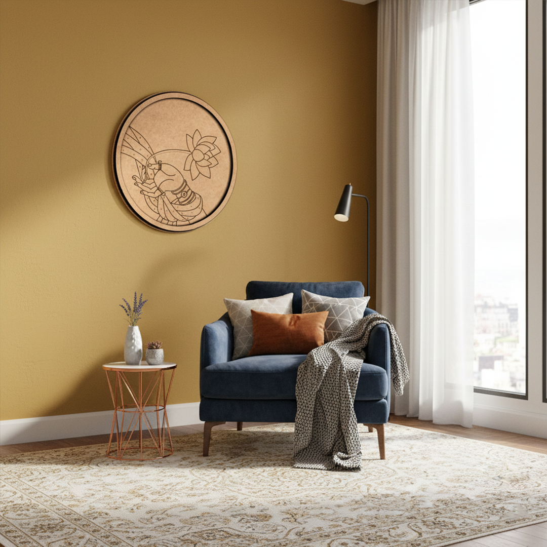 Bordered pre marked MDF round base with lotus offering hand design for DIY painting and craft projects hanging on a wall