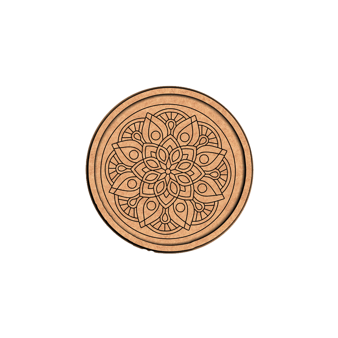 Bordered pre marked MDF round base with detailed mandala design for DIY painting and craft projects