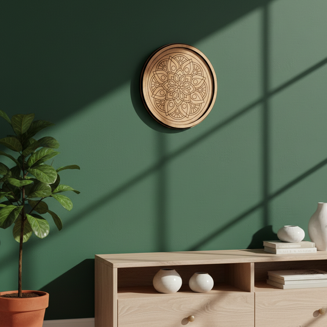 Bordered pre marked MDF round base with detailed mandala design for DIY painting and craft projects hanging on wall