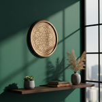 Bordered pre marked MDF round base with detailed mandala design for DIY painting and craft projects hanging on wall